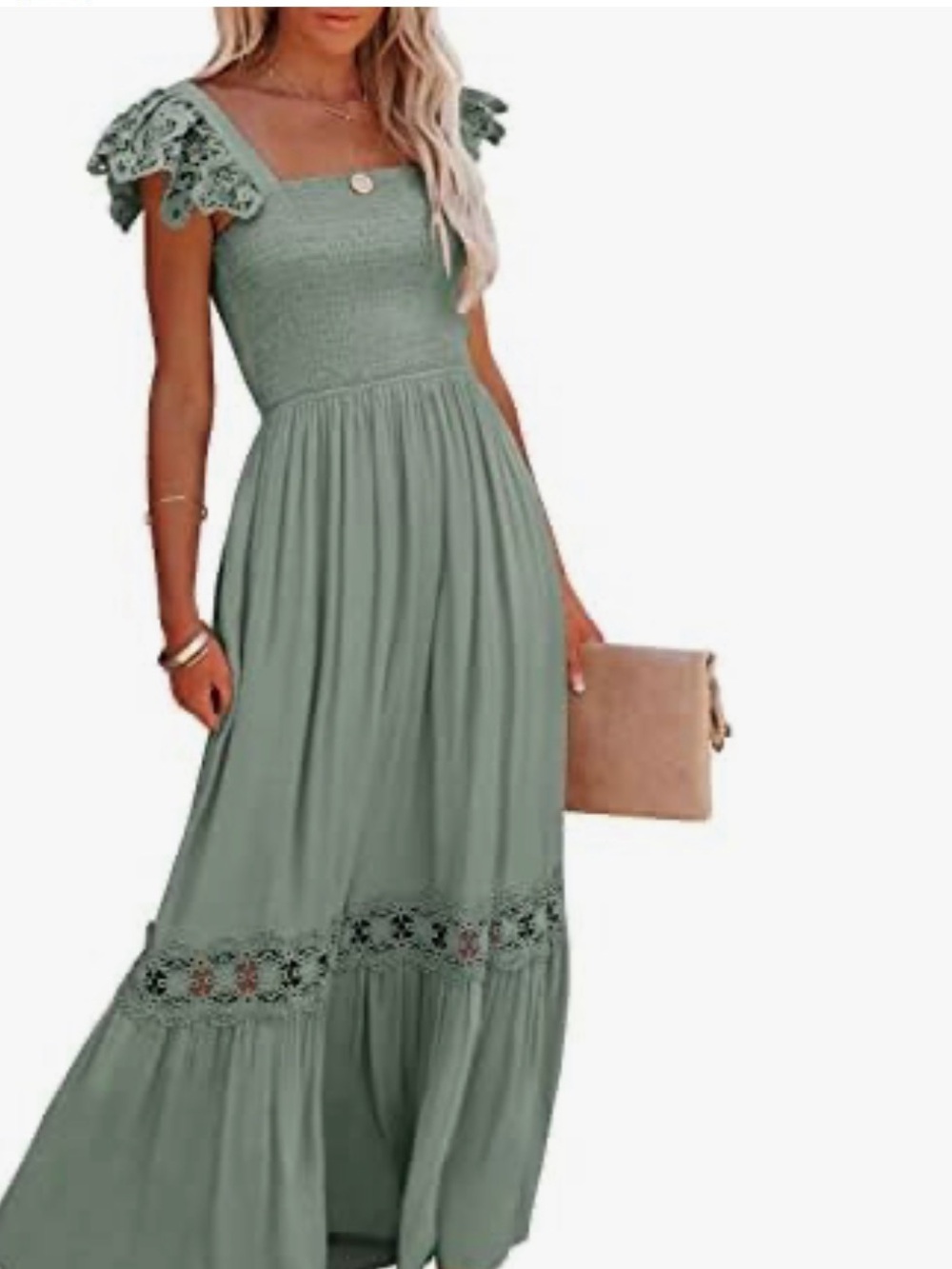 Ferlema Womens Summer Boho Lace Strap Sleeveless Square Neck Ruffle A Line Flowy